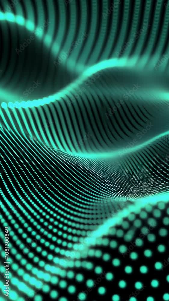 Poster a teal and black abstract background with dotted lines forming a wavy pattern