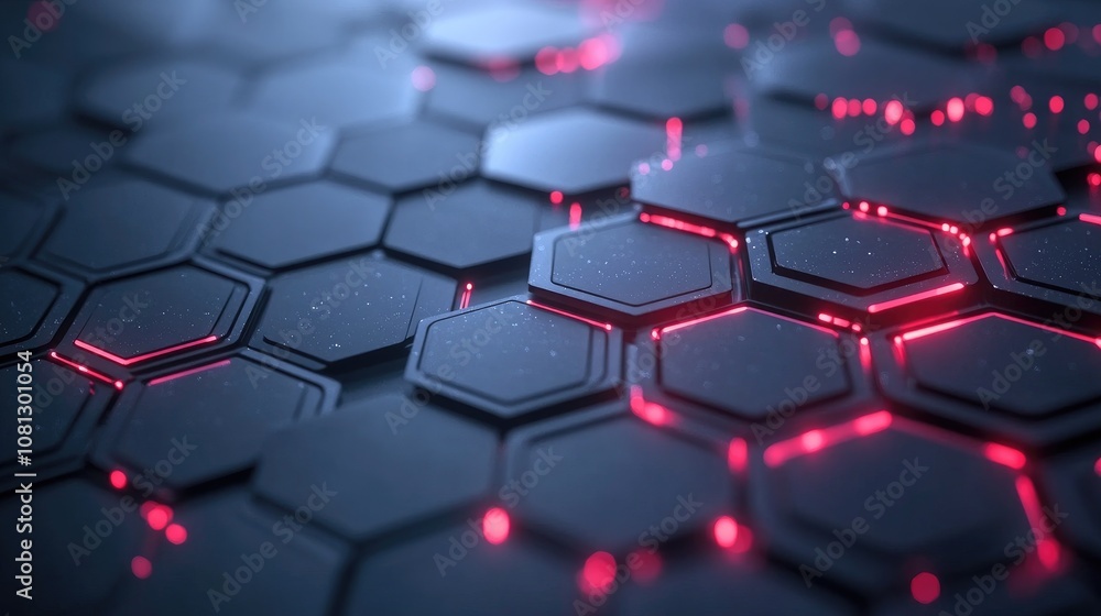Aufkleber abstract futuristic background with glowing hexagonal pattern and neon lights, ideal for technology,