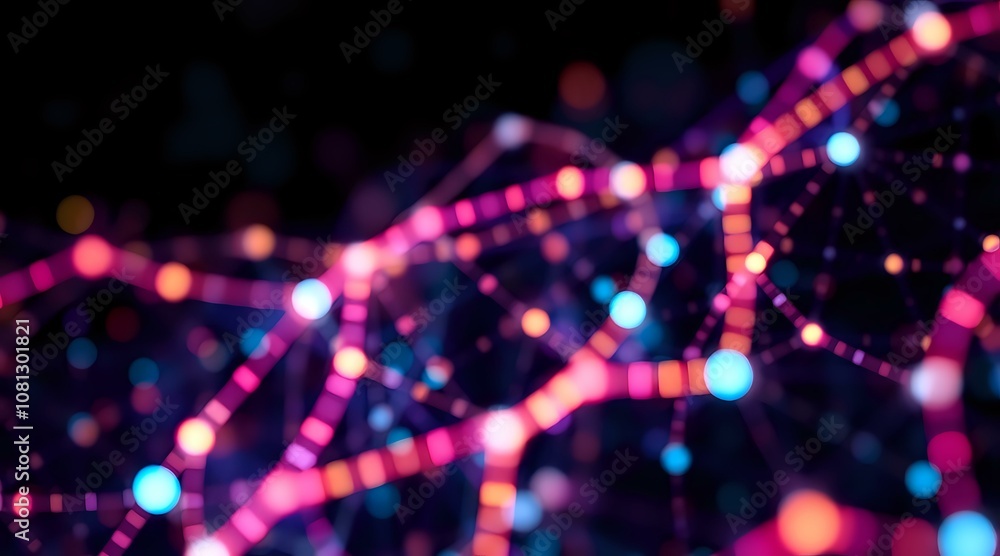 Aufkleber glowing neon network - abstract data visualization art