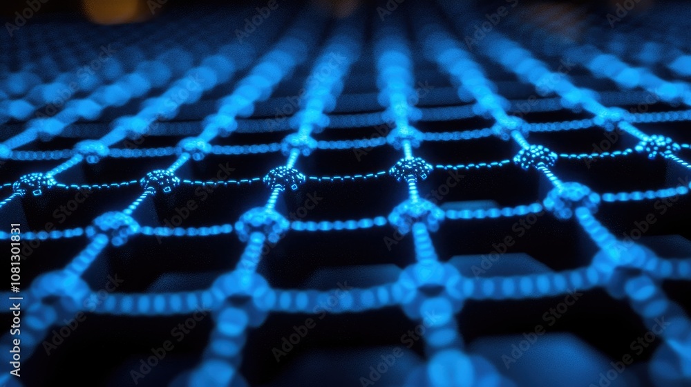 Poster abstract blue digital grid structure with nodes displaying connectivity and technology concepts for 