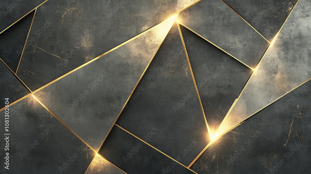 Poster geometric metallic background featuring glowing lines and textures in dark shades for elegant and mo