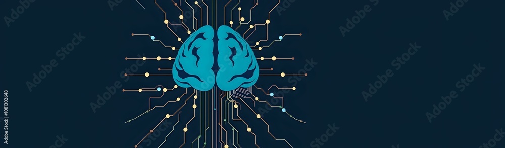Poster cybernetic brain neural network in minimalist flat design