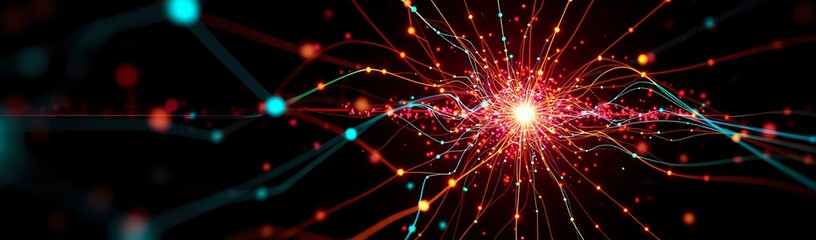 Fototapeta premium Quantum Entanglement in Motion: Neon Network Radiance
