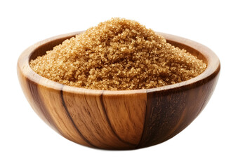 Wooden bowl of brown sugar on a transparent background. isolated background.