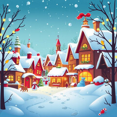 Village enneigé avec décorations de Noël