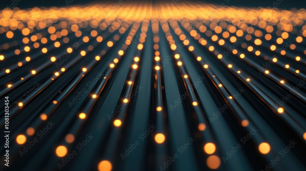 Poster abstract perspective of glowing lights on parallel lines creating a dreamy and magical atmosphere in