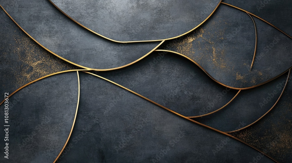 Aufkleber elegant dark surface with fluid curves and golden accents creating a luxurious abstract background f