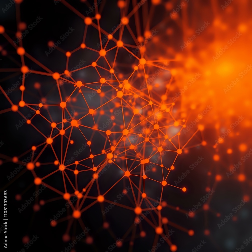 Poster neural network harmony: warm orange nodes in hexagonal pattern