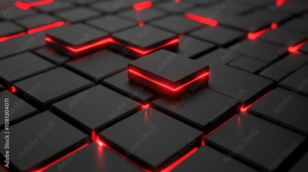 Poster futuristic abstract texture with glowing red lines and dark tiles creating a modern digital backgrou