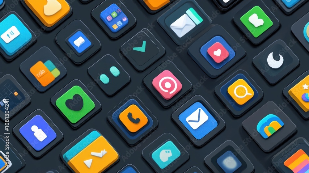 Poster a close-up shot of a background of colorful app icons on a dark background.