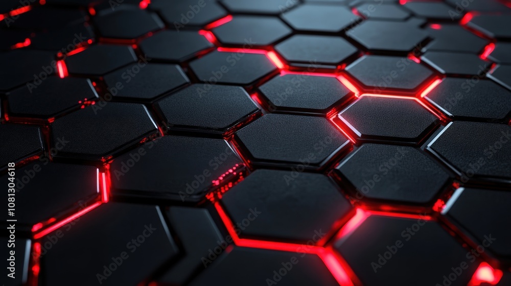 Poster red illuminated black hexagon pattern