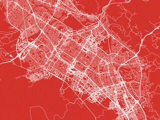 Christmas Map of Fremont California, USA in Snowy White on Festive Red Background.