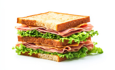 Sub with ham and lettuce isolated on white background.
