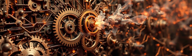 Intricate Steampunk Cybernetic Network - Data Visualization with Gears & Swirling Energy