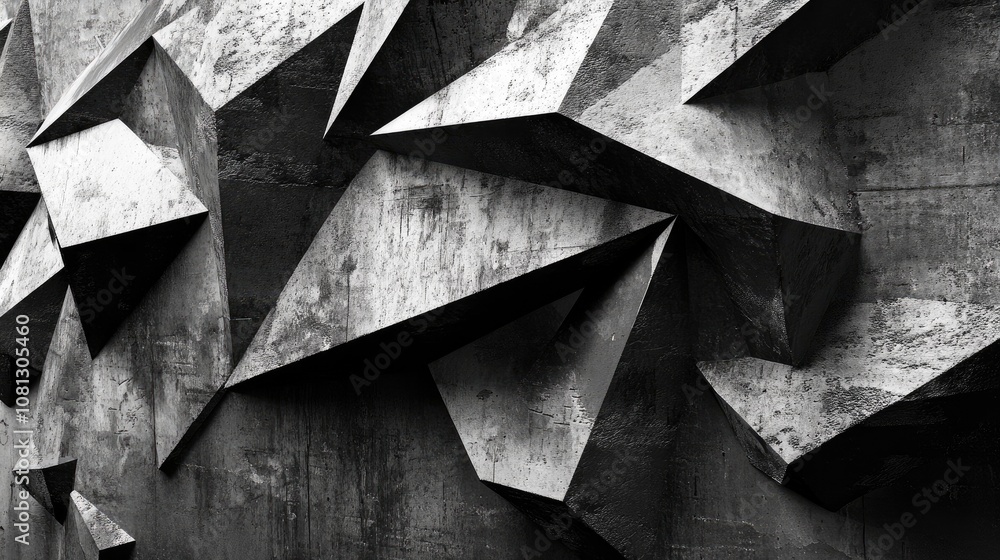 Poster high-resolution abstract image of textured wall featuring sharp geometric shapes and shadows, creati