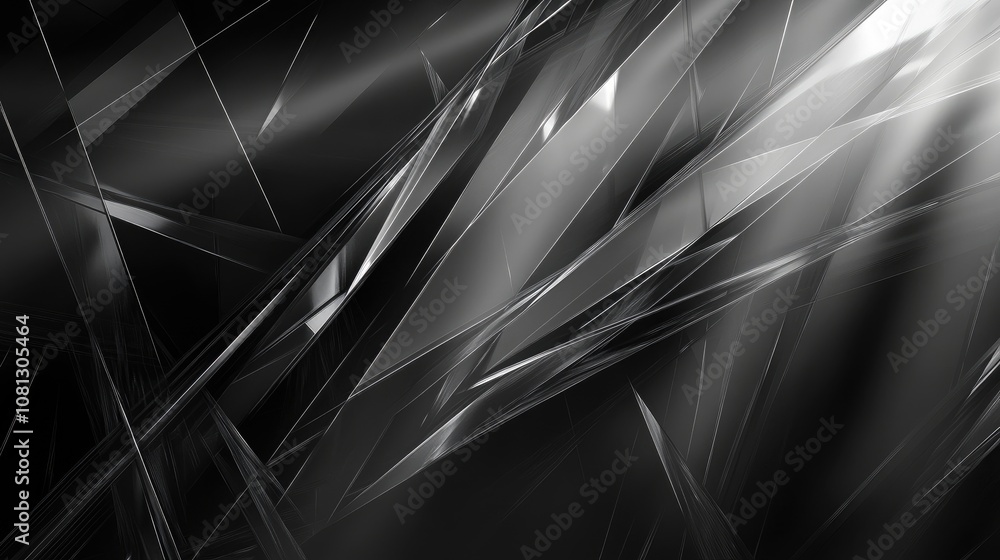 Poster abstract dark background with shimmering sharp edges and metallic texture emphasizing light contrast