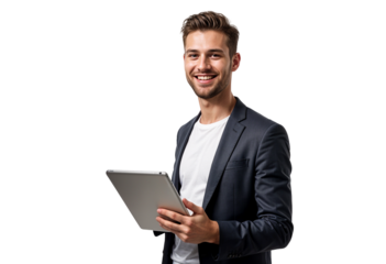 Portrait of a young businessman using tablet computer