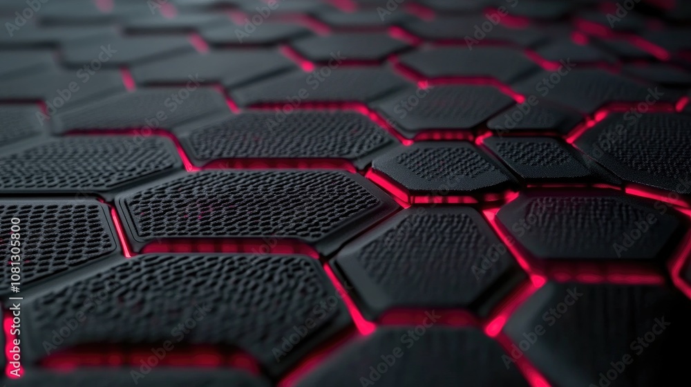 Aufkleber futuristic abstract hexagonal textures with red glowing lines and detailed surfaces for digital desi