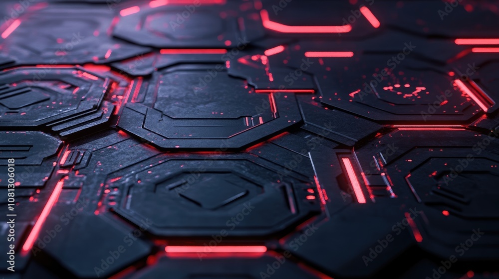 Poster futuristic geometric background with neon glow and hexagonal patterns showcasing a dark and high-tec