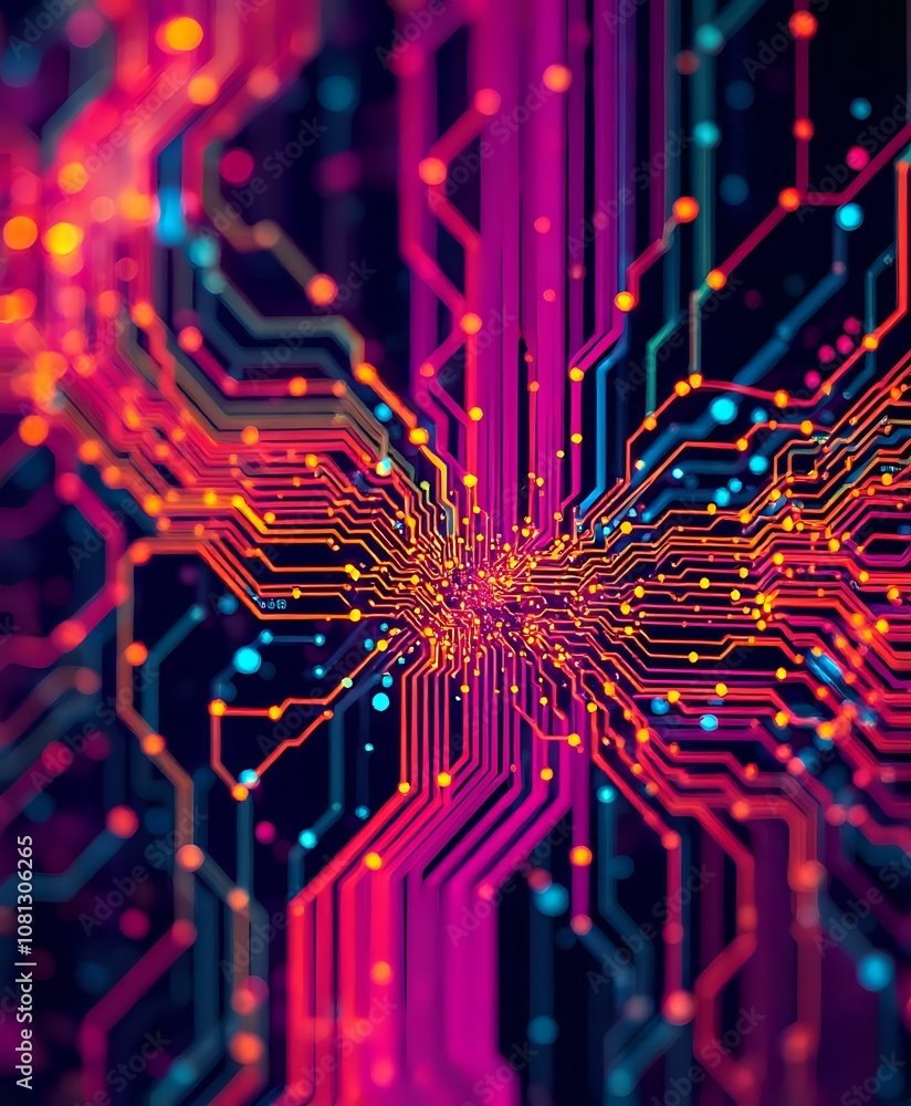 Aufkleber abstraction in circuits: neo-pointillism network diagram