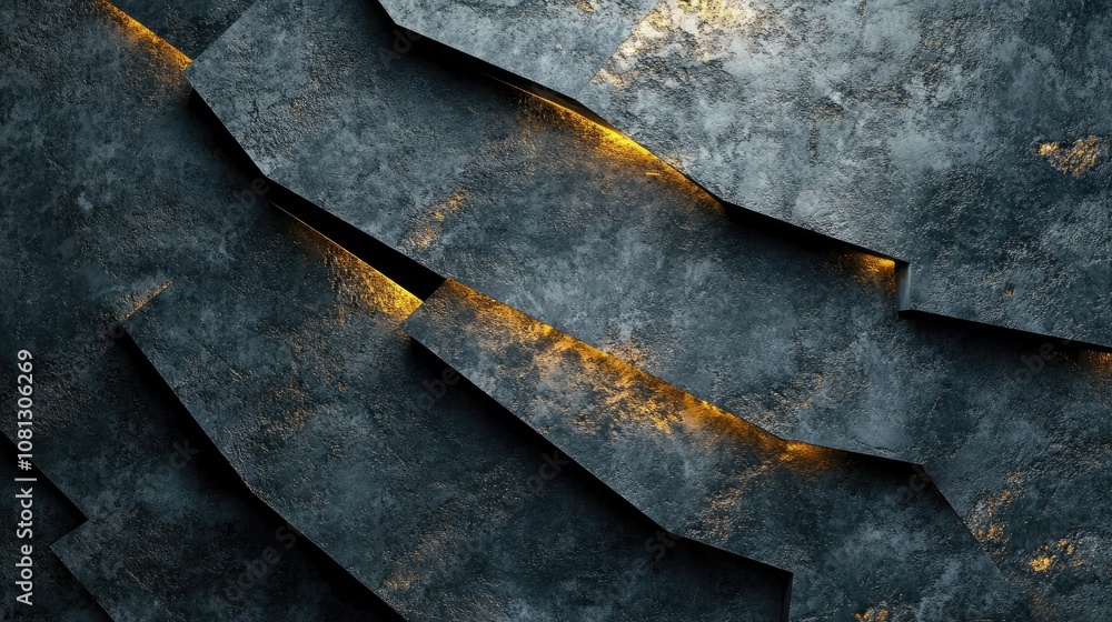 Poster abstract metallic texture with layered design and glowing elements, perfect for backgrounds, wallpap