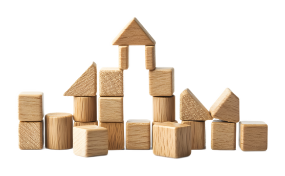 Wooden building blocks on a transparent background. isolated background.