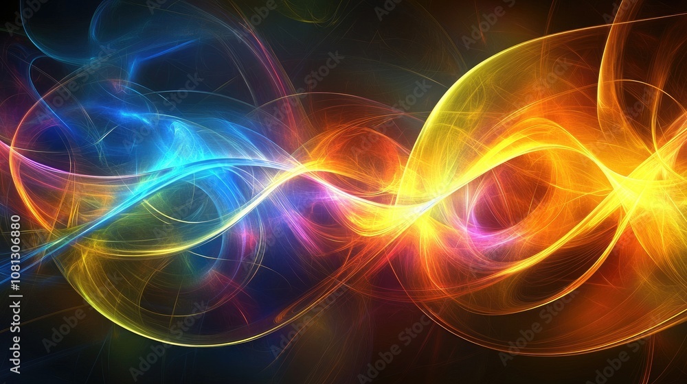 Poster colorful abstract waves of light creating a dreamy background with bright hues and fluid movement in