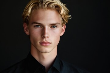 Obraz premium Portrait of young man with blonde hair. This image can be used for projects related to male beauty, fashion, and lifestyle.