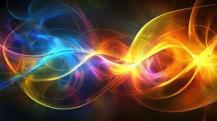 Colorful Abstract Waves of Light Creating a Dreamy Background with Bright Hues and Fluid Movement in Blue, Orange, Yellow, and Purple Shades