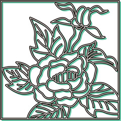 カラーシャドウ正方形花札　水無月　牡丹　6月　牡丹のカス