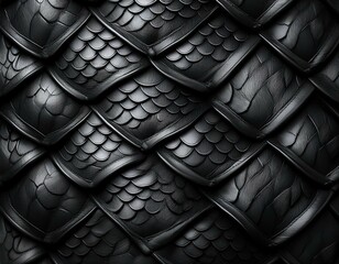black leather scales of dragon skin texture background seamless pattern black dragon scale leather wallpaper for design or decoration