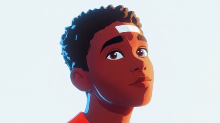 Handsome stylish African American man with a white stripe on his face looking away portraiture against a clean white background