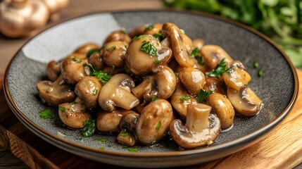 Fototapeta premium Marinated mushrooms with garlic