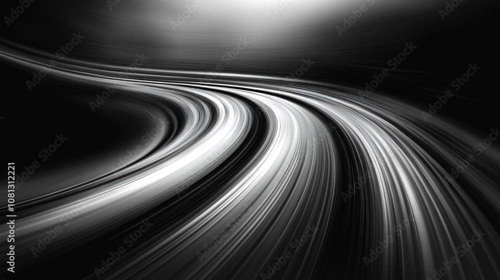 Poster abstract black and white curved lines creating motion.