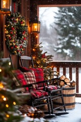 Cozy Rustic Christmas Porch with Vintage Decor and Snowy Winter Charm