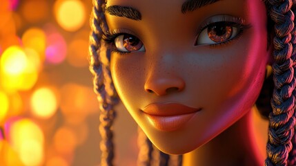 Beautiful African young woman with intricate braids close up portrait showcasing elegance and strength