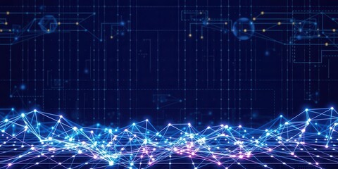 Obraz premium Abstract 3D grid pattern with interconnected nodes and lines, tech, technology, cyberspace