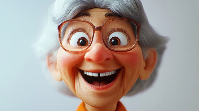 Senior woman smiling playfully in a studio setting against a bright white background capturing a joyous moment of laughter