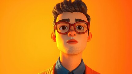 Fototapeta premium Portrait of a stylish young man against a vibrant orange backdrop showcasing confidence and modern fashion
