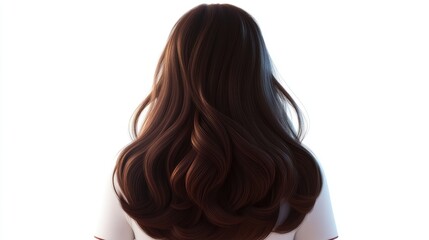 Fototapeta premium Rear view of a woman with long brunette hair elegantly isolated against a clean white background