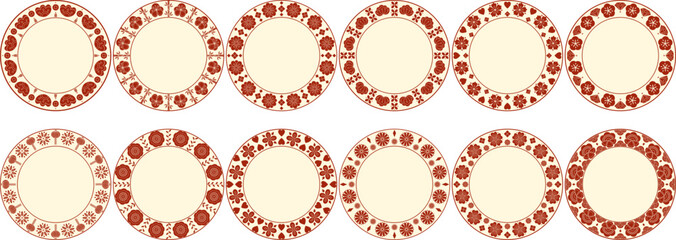 Set of decorative round mandalas in traditional chinese style with copy space. Retro red and off white Lunar new year theme vector