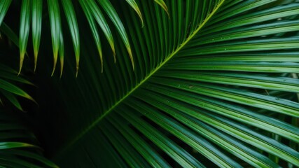 Close up detail of a vibrant green palm leaf texture, showcasing its natural and tropical beauty, nature, close up, lush