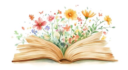 open book with pages and flowers