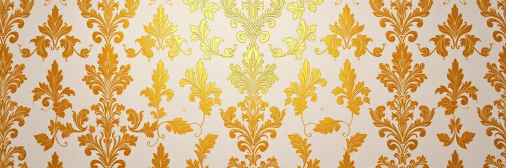 Fototapeta premium Elegant and intricate seamless damask wallpaper design in shades of gold and white, antique, intricate