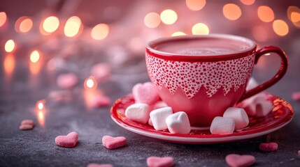 Fototapeta premium Cozy Hot Chocolate with Marshmallows in a Romantic Setting