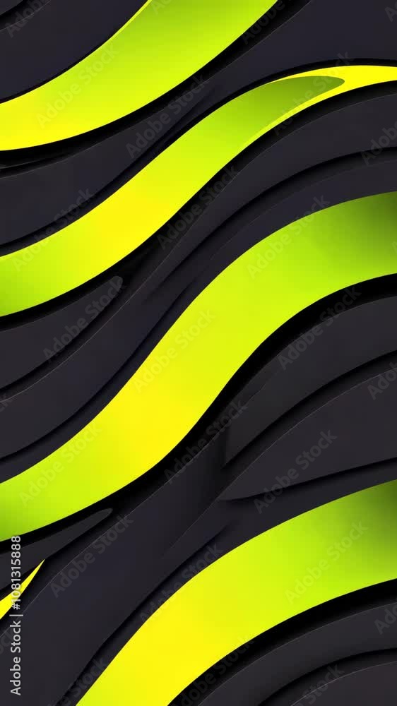 Poster black and yellow wavy lines create a dynamic abstract pattern
