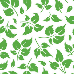 Green Leaf Silhouette Vector Seamless Pattern. Autumn Leaves of Plant and Trees.