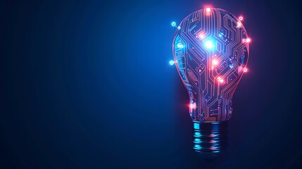 A futuristic light bulb design featuring circuit patterns and glowing elements.