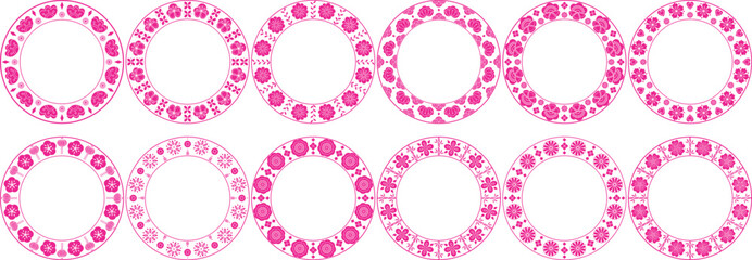 Set of decorative round mandalas in traditional chinese style with copy space. Pink and white asian floral frames
