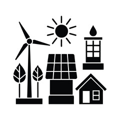 clean energy sources icon set in sleek line art